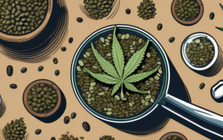 Various types of cannabis seeds scattered on a rustic wooden table