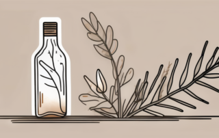 A dehydrated plant next to a bottle of alcohol