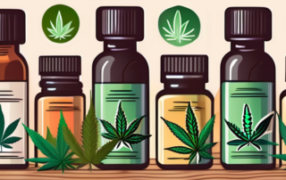 Various cannabis products such as a cannabis leaf