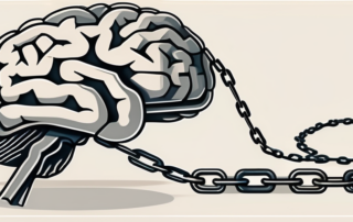 A brain entangled in chains to represent psychological dependence