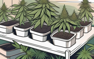 Feminized cannabis cuttings growing in a well-organized indoor garden setup