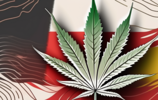 A medical marijuana leaf against the backdrop of the german flag