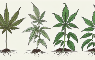 A cannabis plant in different stages of growth