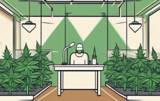 A lush cannabis farm with a gavel on the side
