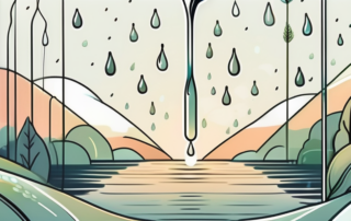 A cbd oil dropper with droplets falling into a calm