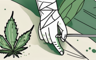A broken cannabis leaf being mended with a bandage