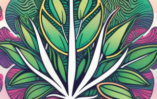 A brain with psychedelic patterns and cannabis leaves subtly incorporated into the design to represent the effects of cannabis consumption