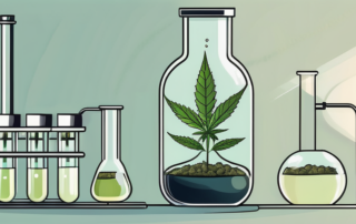 A medical cannabis plant growing inside a laboratory flask
