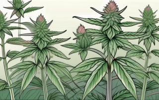 A mature marijuana plant with detailed features of its leaves and buds