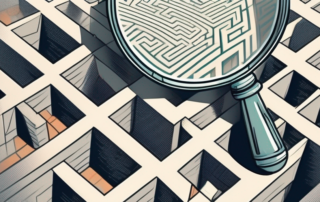 A magnifying glass hovering over a maze