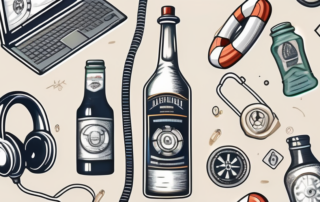 A telephone surrounded by various symbolic elements of addiction