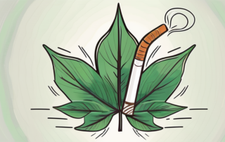 A broken cigarette lying next to a healthy lung and a green leaf