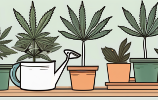A thriving cannabis plant in a home garden setting