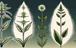 A hemp plant at different stages of growth