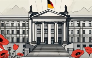 A german government building with a poppy flower in the foreground