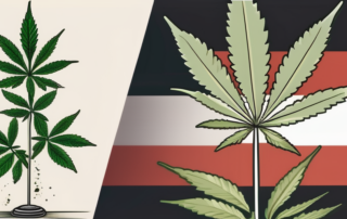 A cannabis plant growing in front of a german flag