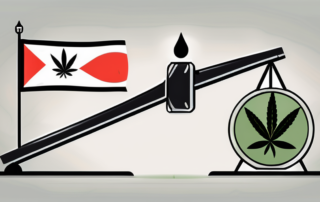 A scale balancing a cannabis plant and a german flag