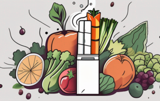 A broken cigarette surrounded by fresh fruits and vegetables