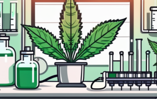 A cannabis plant in a medical lab setting