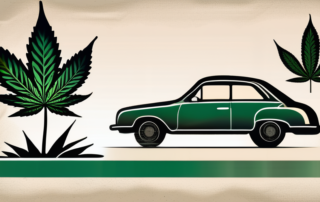 A german road sign with the silhouette of a car and a cannabis leaf