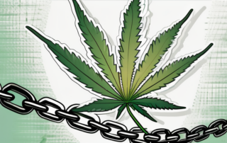 A cannabis leaf entrapped in a chain