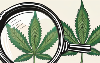 A cannabis plant under a magnifying glass
