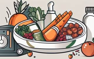 A broken cigarette in a ashtray surrounded by healthy lifestyle symbols like fruits