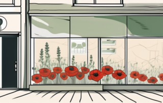 A german pharmacy building with a prescription paper and a poppy flower (symbolizing opium) in the foreground