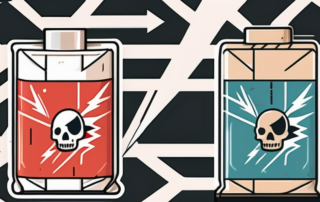 A nicotine gum packet with various warning symbols like a lightning bolt