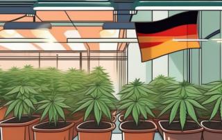 A small indoor garden with cannabis plants growing under artificial lights