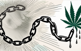 A broken chain with a cannabis leaf symbol in the middle