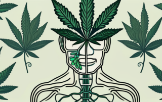 A cannabis plant intertwined with a brain