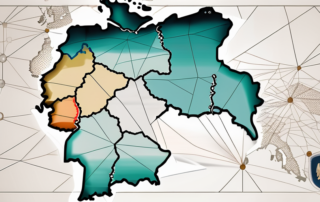 A variety of nicotine pouches scattered across a map of germany
