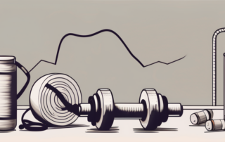 A set of different exercise equipment like a yoga mat