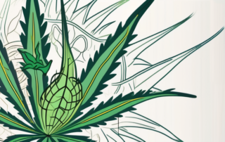 A cannabis plant intertwined with a stylized depiction of a nerve cell