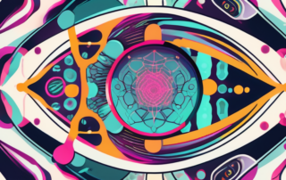 A magnifying glass focusing on a molecule structure