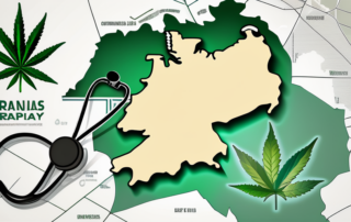 A cannabis leaf overlaid on a map of germany
