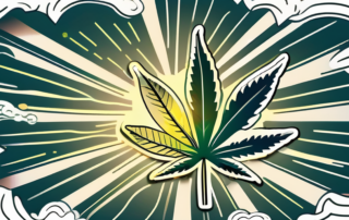A cannabis leaf juxtaposed with a storm cloud