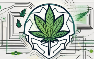 A brain with symbols of cannabis leaves and adhs icons