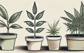 A hemp plant in different stages of growth