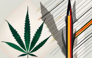 A marijuana leaf with the german flag colors subtly integrated into it