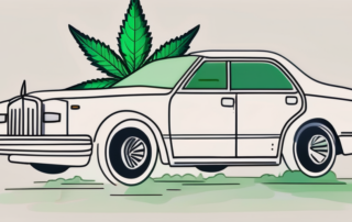 A car with a marijuana leaf symbol on the dashboard