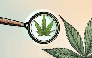 A magnifying glass focusing on a hemp leaf