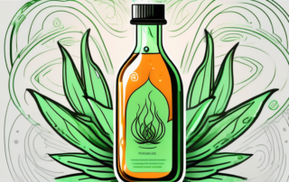 A hemp oil bottle with soothing green aura around it