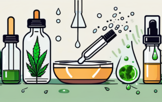 A cbd oil dropper with a few drops falling into a petri dish