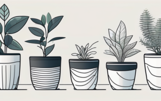 Various sizes of pots with autoflowering plants at different stages of growth