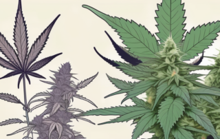 A mature cannabis plant with a scale next to it