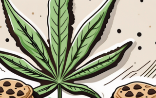 A cannabis leaf nestled in a pile of chocolate chip cookies