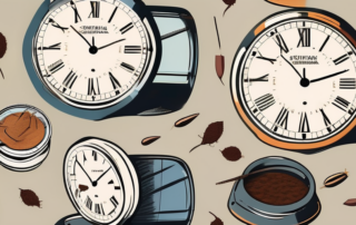 A variety of schnupftabak (snuff tobacco) containers scattered around a clock
