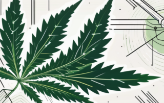 A cannabis leaf intertwined with a symbolic representation of pain